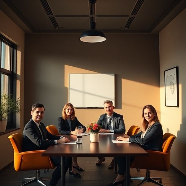 Echipa Studio Stan într-o sală de ședințe cu tonuri cărbune și auriu, Oradea